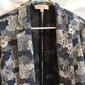 Philosophy | Long Knit Patterned Jacket Navy Ivory Floral Lace | S